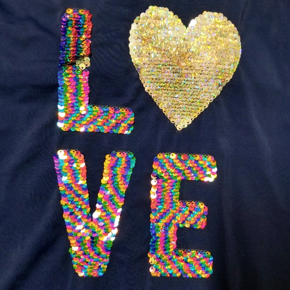 Justice Girls Navy 1pc Swimsuit with Reversible Rainbow Sequin LOVE Detail Sz 14 - Picture 6 of 12